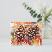 Gezellige Waterverf Pine en Berry Thanksgiving Feestdagenkaart (Staand voorkant)
