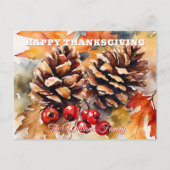 Gezellige Waterverf Pine en Berry Thanksgiving Feestdagenkaart (Voorkant)