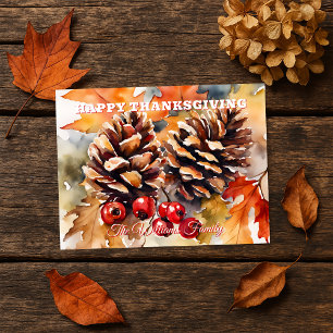 Gezellige Waterverf Pine en Berry Thanksgiving Feestdagenkaart
