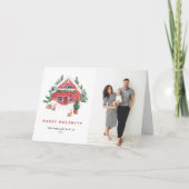 Gezellige Waterverf Red Cottage Woodland Scene Fot Feestdagen Kaart (Voorkant)
