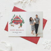 Gezellige Waterverf Rode Winterhut in Sneeuwfoto Feestdagenkaart