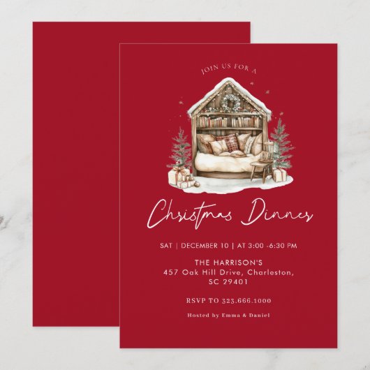 Gezellige waterverf Vakantie Diner Kerst Kaart (Voorkant / Achterkant)