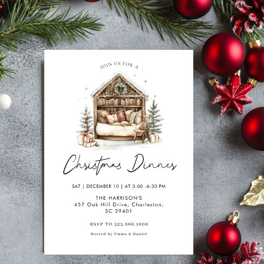 Gezellige waterverf Vakantie Diner Kerst Kaart