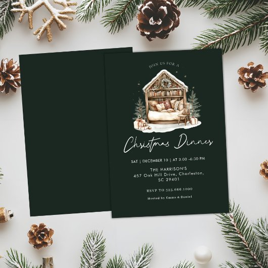 Gezellige waterverf Vakantie Diner Kerst Kaart