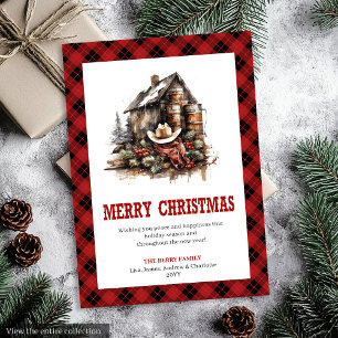 Gezellige westerse buffelplaid kerstgroet feestdagenkaart