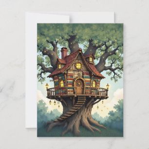 Gezellige Whimsical Boomhut Gemaakt van Antieke Bo Briefkaart