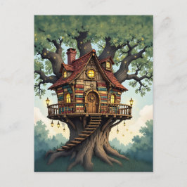 Gezellige Whimsical Boomhut Gemaakt van Antieke Bo Briefkaart