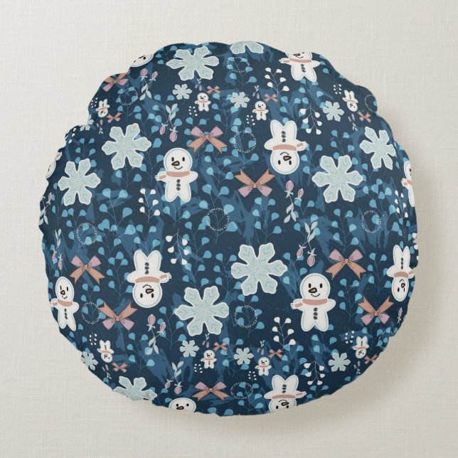 Gezellige Whimsical Kerst Kussenhoes Rond Kussen (Voorkant)