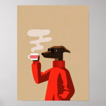 Gezellige Whippet Drinkt Koffie - Honden Illustrat