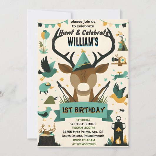 gezellige Wild Camo Oh Deer Eend jacht 1e verjaard Kaart (Voorkant)