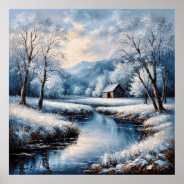 Gezellige Winter Bergen Natuur voor Rustieke Decor Poster