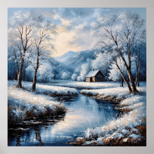 Gezellige Winter Bergen Natuur voor Rustieke Decor Poster