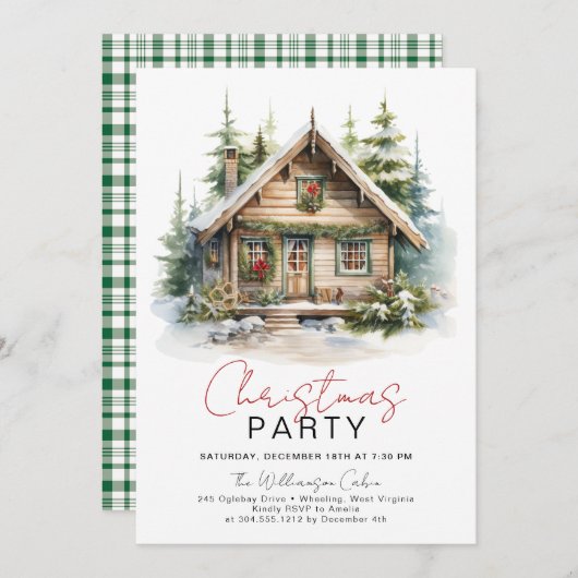 Gezellige Winter Cabin Kerstfeest Uitnodiging (Voorkant / Achterkant)