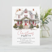 Gezellige Winter Cabin Kerstfeest Uitnodiging (Staand voorkant)