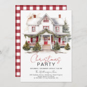Gezellige Winter Cabin Kerstfeest Uitnodiging (Voorkant / Achterkant)