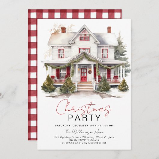 Gezellige Winter Cabin Kerstfeest Uitnodiging (Voorkant / Achterkant)