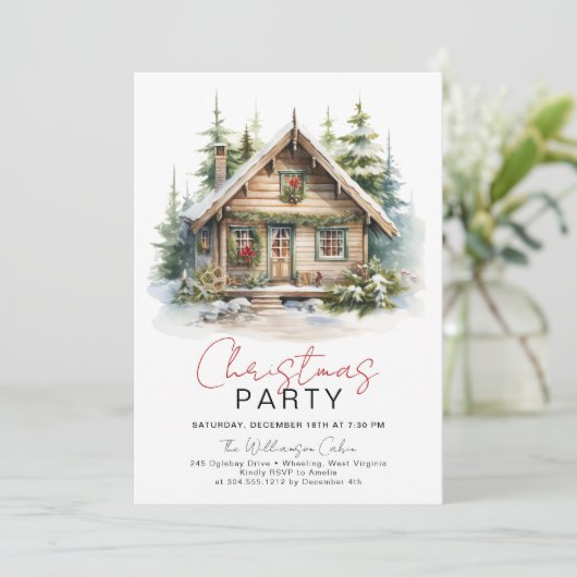 Gezellige Winter Cabin Kerstfeest Uitnodiging (Staand voorkant)