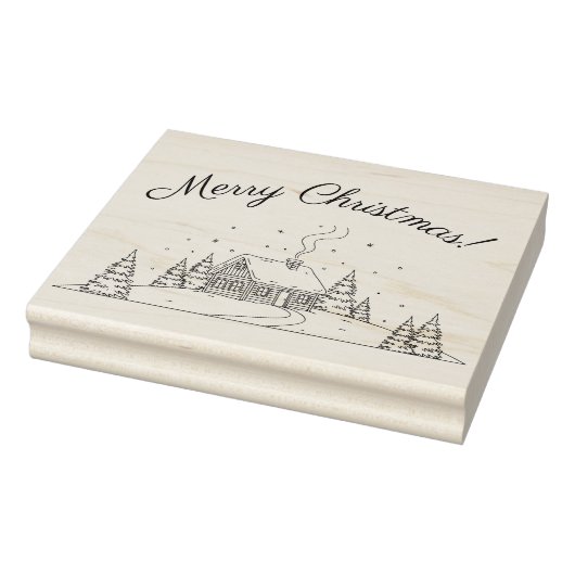 Gezellige Winter Cabin Kerstscène Rubberstempel (Stempel)