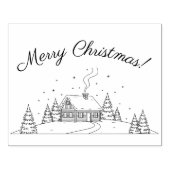 Gezellige Winter Cabin Kerstscène Rubberstempel (Afrduk)