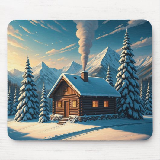 Gezellige Winter Cabin Muismat (Voorkant)