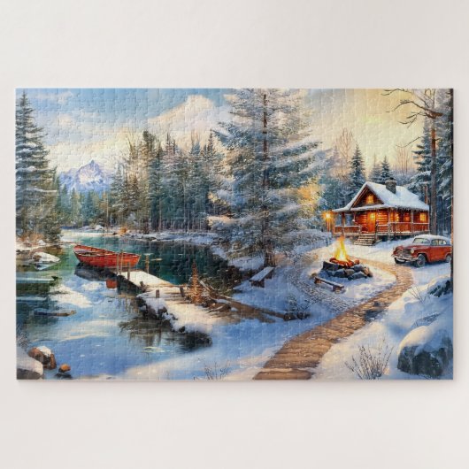 Gezellige Winter Cabin Scene Legpuzzel (Horizontaal)