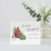 Gezellige Winter Cabin & Snowman | Waterverf kerst Feestdagenkaart (Staand voorkant)