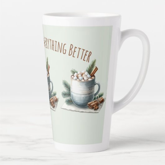 Gezellige Winter Cacao Marshmallow Scene Latte Mok (Rechts)