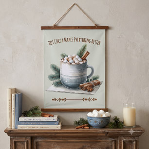 Gezellige Winter Cacaomarshmallow Scene Hangend Wandkleed