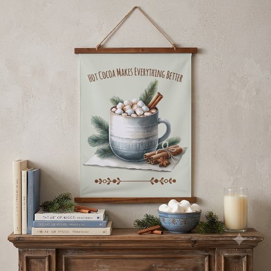 Gezellige Winter Cacaomarshmallow Scene Hangend Wandkleed