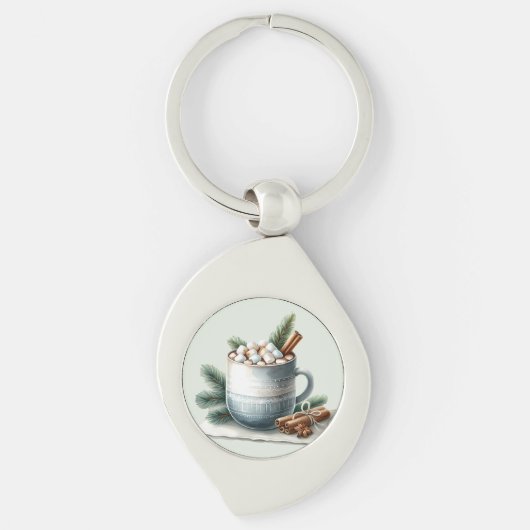 Gezellige Winter Cacaomarshmallow Scene Sleutelhanger (Voorkant)