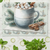 Gezellige Winter Cacaomarshmallow Scene Theedoek (Gevouwen)