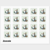 Gezellige Winter Cacaomarshmallow Scene Vierkante Sticker (Vel)