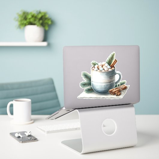 Gezellige Winter Cacaomarsmallow Mok Scene Sticker (Laptop op bureau)