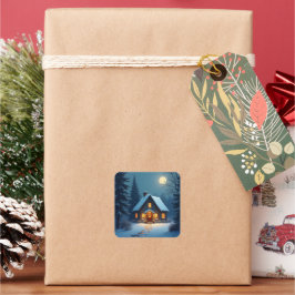 Gezellige Winter Chalet Kerstmis Vierkante Sticker