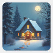 Gezellige Winter Chalet Kerstmis Vierkante Sticker (Voorkant)