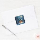 Gezellige Winter Chalet Kerstmis Vierkante Sticker (Envelop)