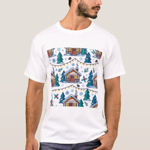 Gezellige Winter Chalet Kerstverlichting Patroon T-shirt