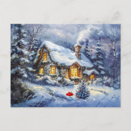 Gezellige Winter Cottage met kerstboom Briefkaart