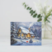 Gezellige Winter Cottage met kerstboom Briefkaart (Staand voorkant)