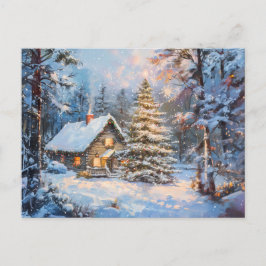 Gezellige Winter Cottage met kerstboom Briefkaart