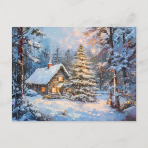 Gezellige Winter Cottage met kerstboom Briefkaart