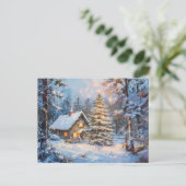 Gezellige Winter Cottage met kerstboom Briefkaart (Staand voorkant)