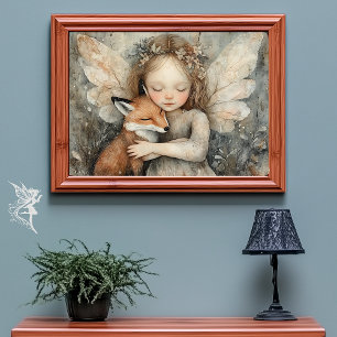 Gezellige Winter Fairy & Fox   Whimsical Woodland  Poster