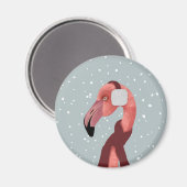 Gezellige winter flamingo met sjaal magneet (Voorkant / Achterkant)
