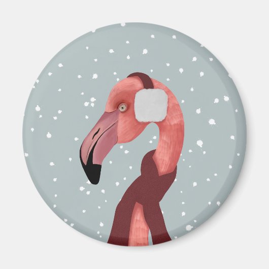 Gezellige winter flamingo met sjaal magneet (Voorkant)