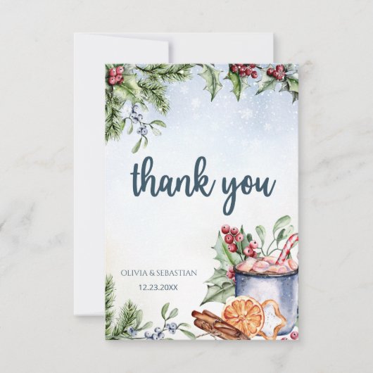 Gezellige Winter Hete Cacao Sneeuwrijke Bruiloft Bedankkaart (Voorkant)