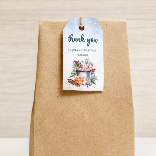 Gezellige Winter Hete Cacao Sneeuwrijke Bruiloft Cadeaulabel