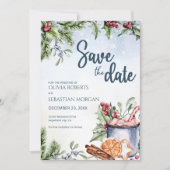 Gezellige Winter Hete Cacao Sneeuwrijke Bruiloft Save The Date (Voorkant)