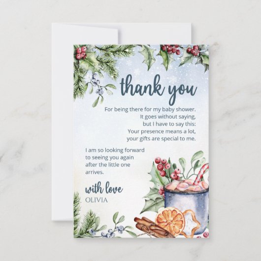 Gezellige Winter Hot Cocoa Snowly Baby shower dank Kaart (Voorkant)