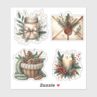 Gezellige Winter Kaars & Denneappel Esthetische St Sticker